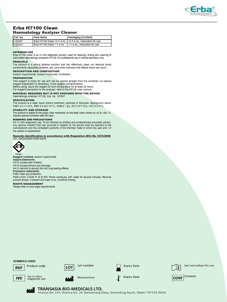 Erba h7100 Clean | PDF
