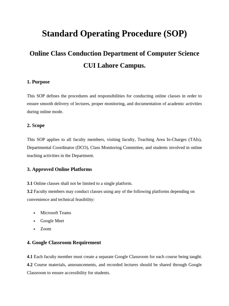 Standard Operating Procedure Online Classes | PDF