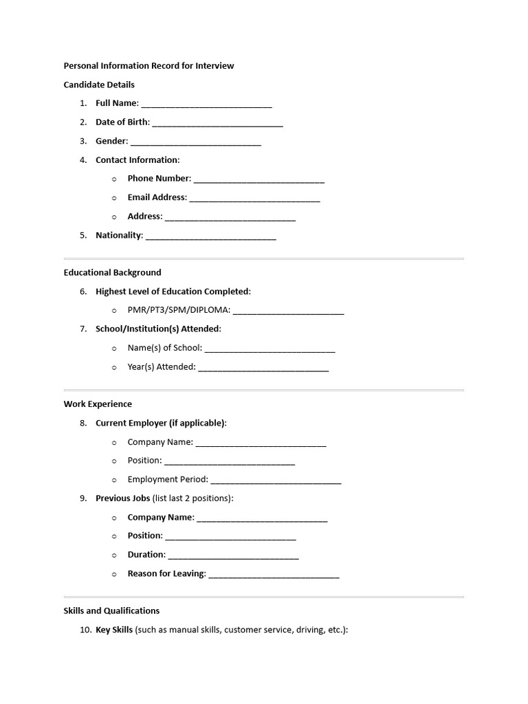 Interview Application Form | PDF