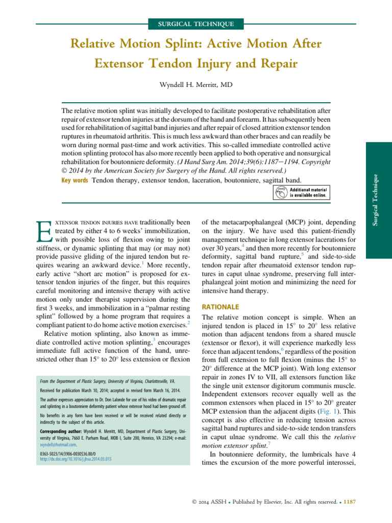 Relative Motion Splint Merritt | PDF | Finger | Anatomical Terms Of Motion