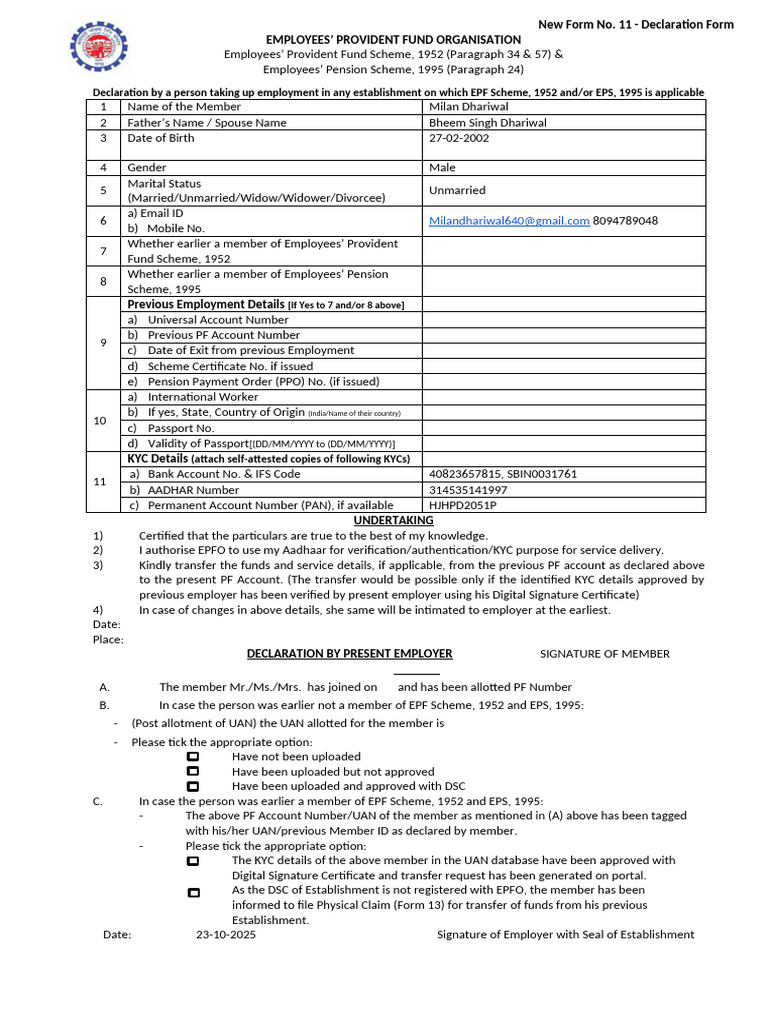 PF Form 11 Declaration | PDF | Access Control