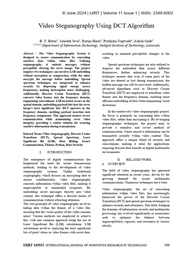 Video Steganography Using DCT Algorithm | PDF | Data Compression | Video