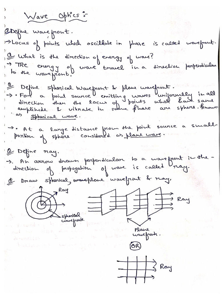 Wave Optics Short Revision Notes | PDF