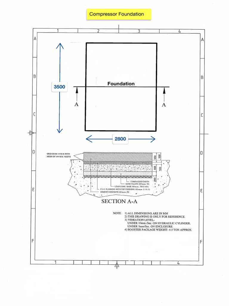 Compressor 37 KW Foundation Drawing | PDF
