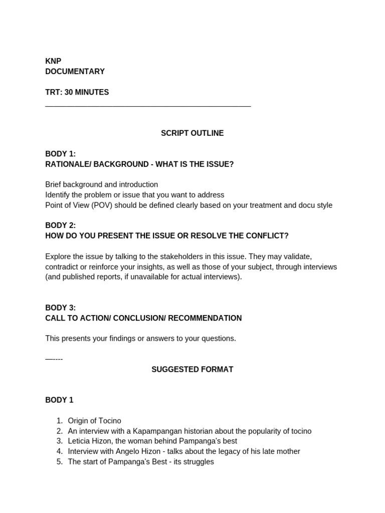 KNP Docu Script Outline | PDF