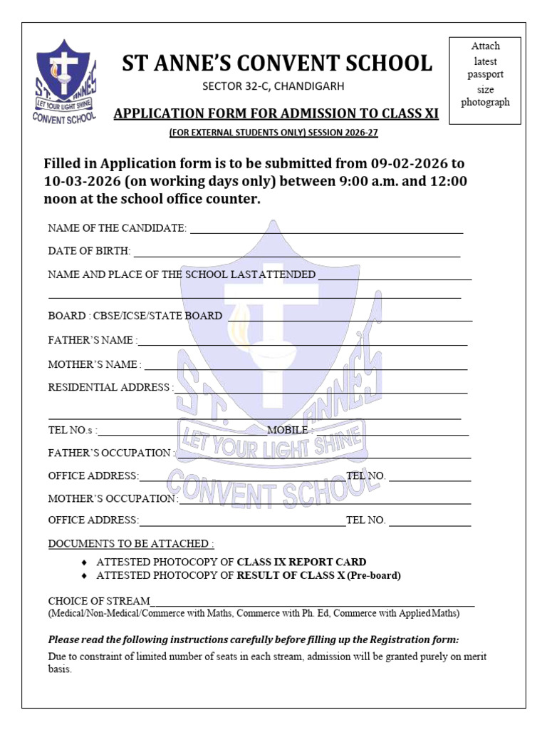 Admission Form Xi Reg 2026-27 | PDF