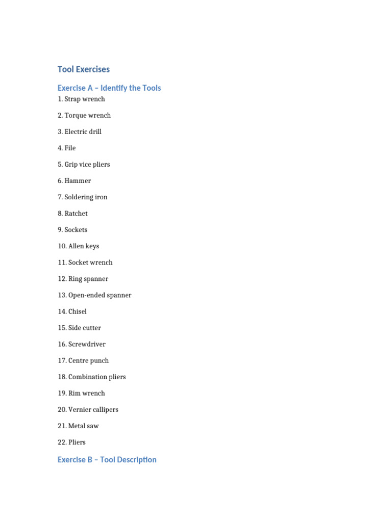Tool Exercises Final | PDF