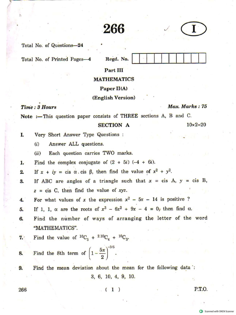 Maths - 2a Model Papers | PDF