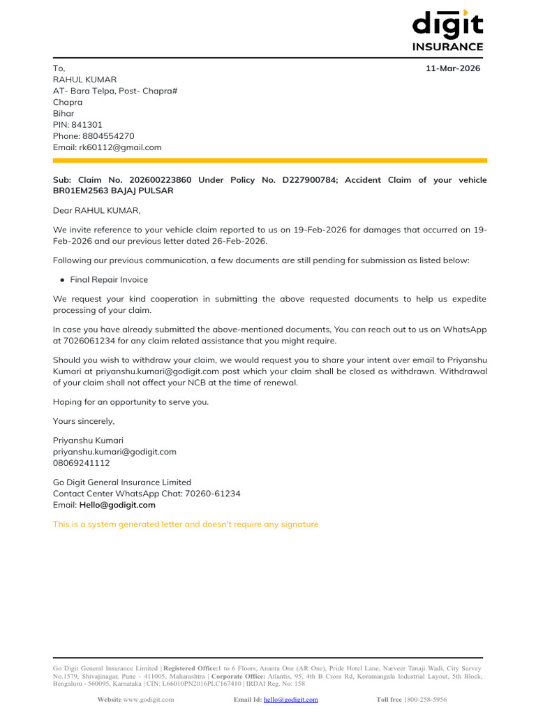 Communication Letter - V2 | PDF
