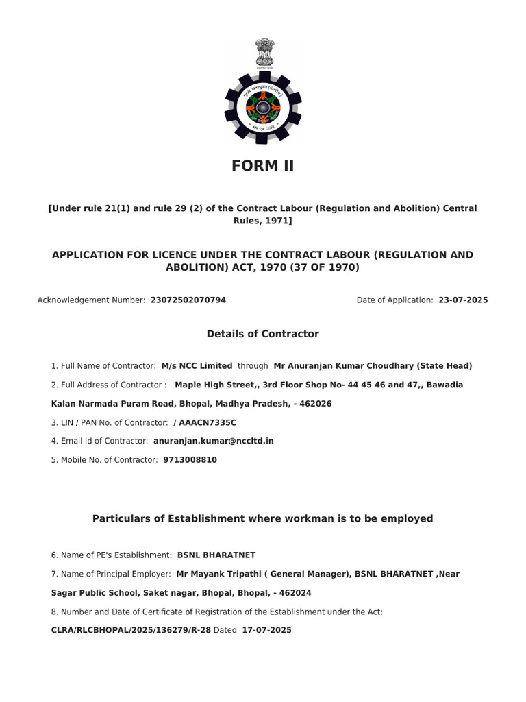 CLRA License Applied Copy For ALC Chhindwara Juridiction | PDF | Chess ...