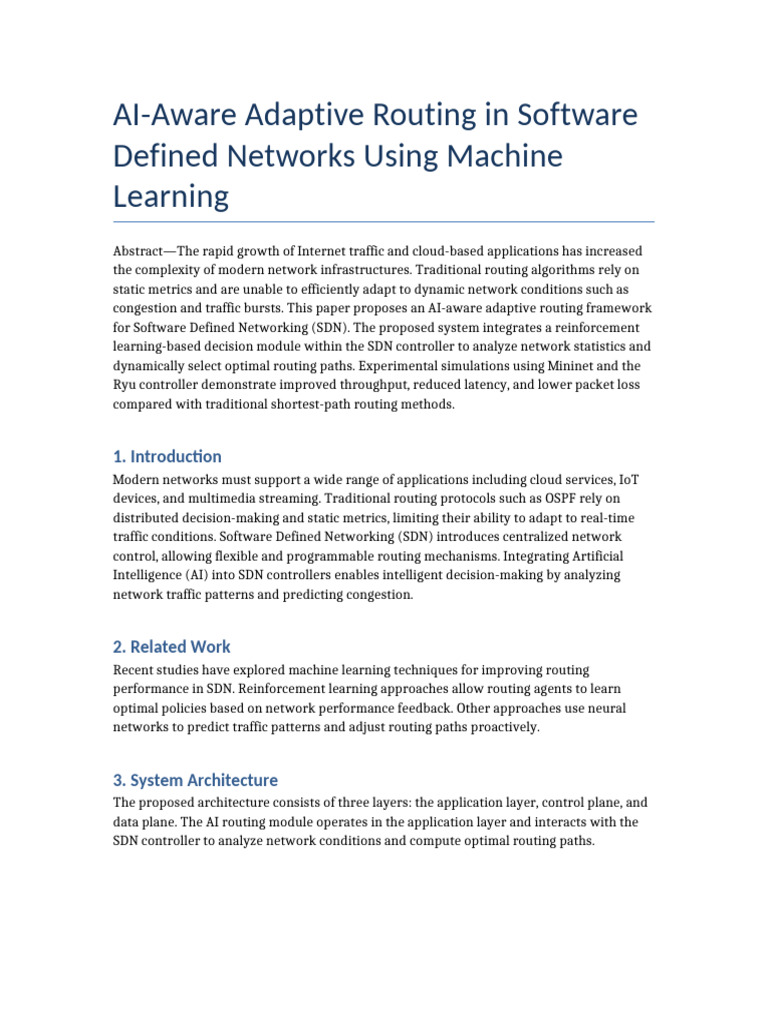 AI Aware Routing SDN IEEE Paper | PDF | Routing | Computer Network