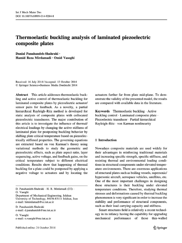 Thermoelastic Buckling Analysis of Laminated Piezoelectric Composite ...