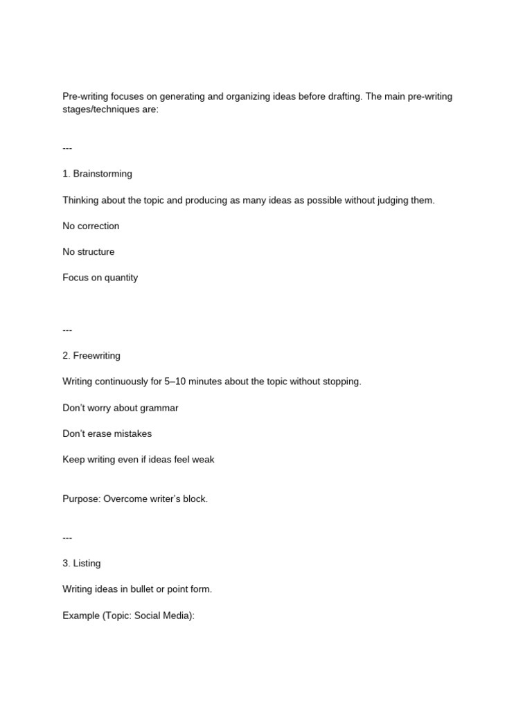 Pre Writing Stages | PDF