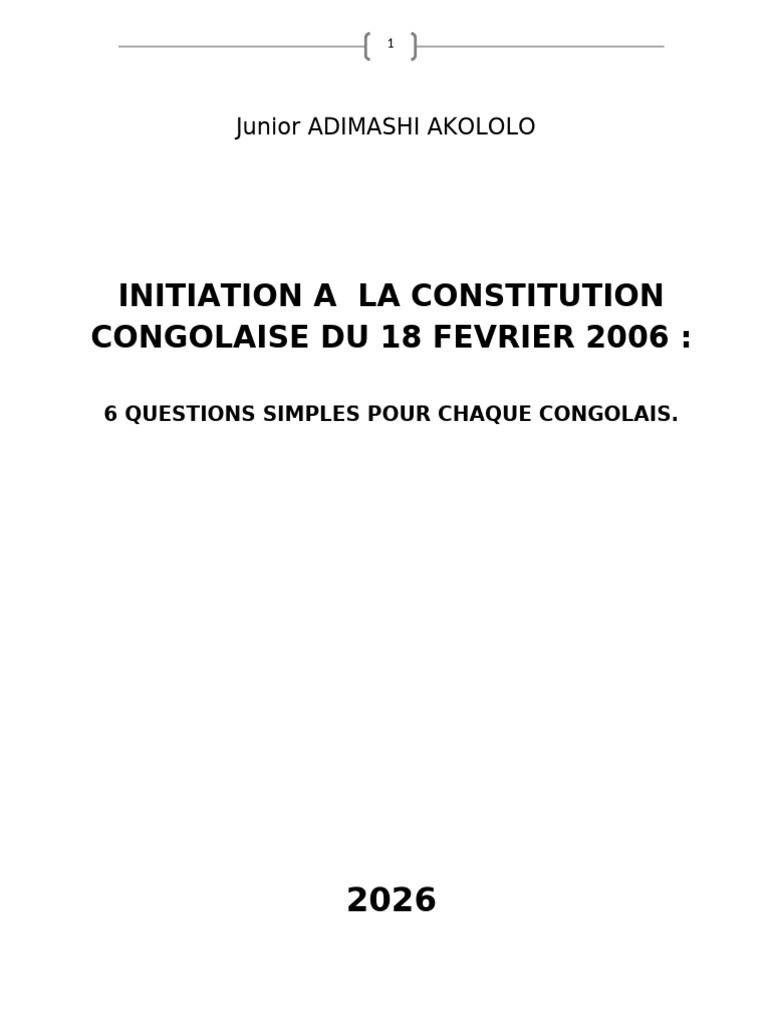 INITIATION A LA CONSTITUTION EN RDC Junior ADIMASHI 20 | PDF ...