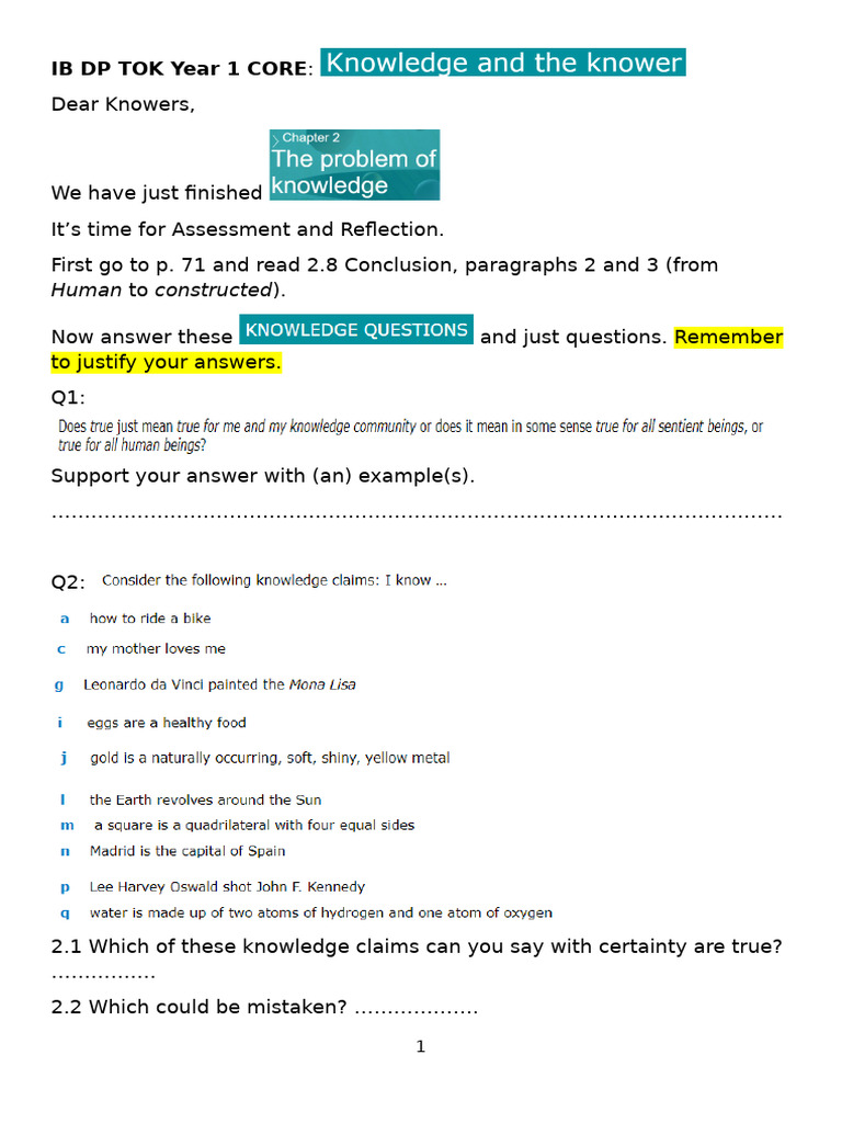 Reflection 2 - Ib DP Tok Year 1 Core | PDF