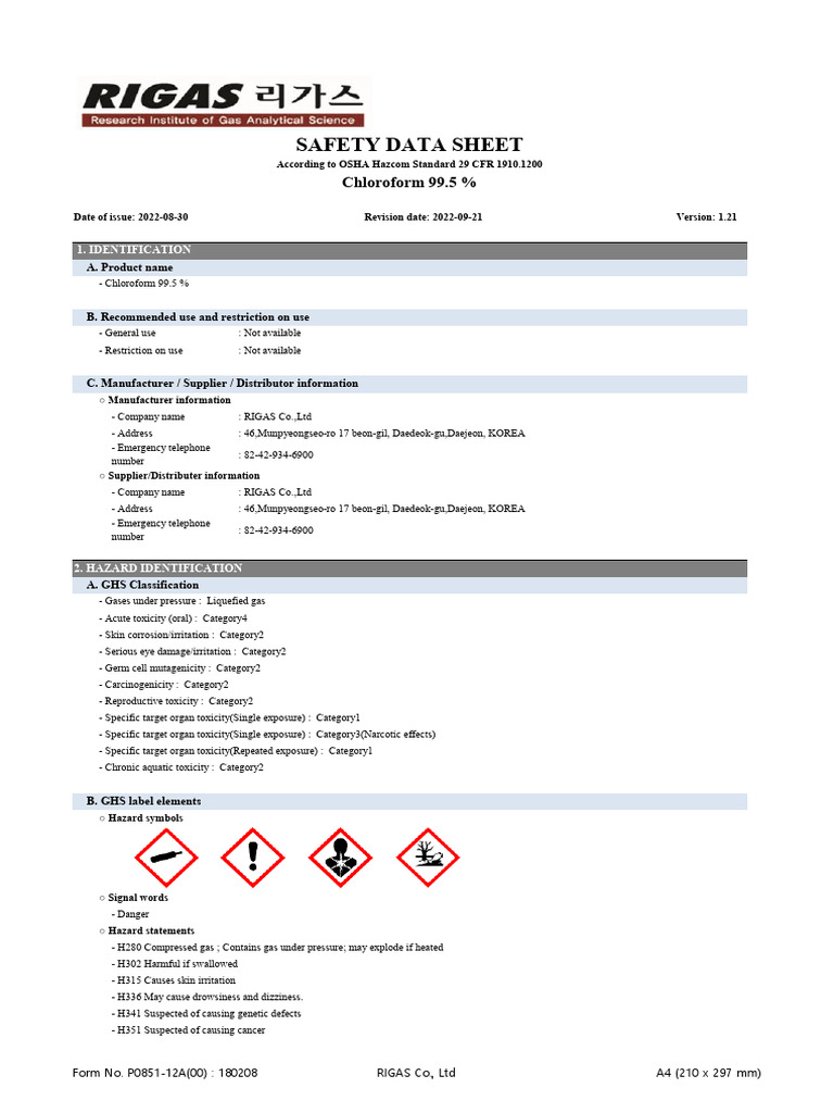 Chloroform 99.5 % (Ì Ë ) | PDF | Dangerous Goods | Waste