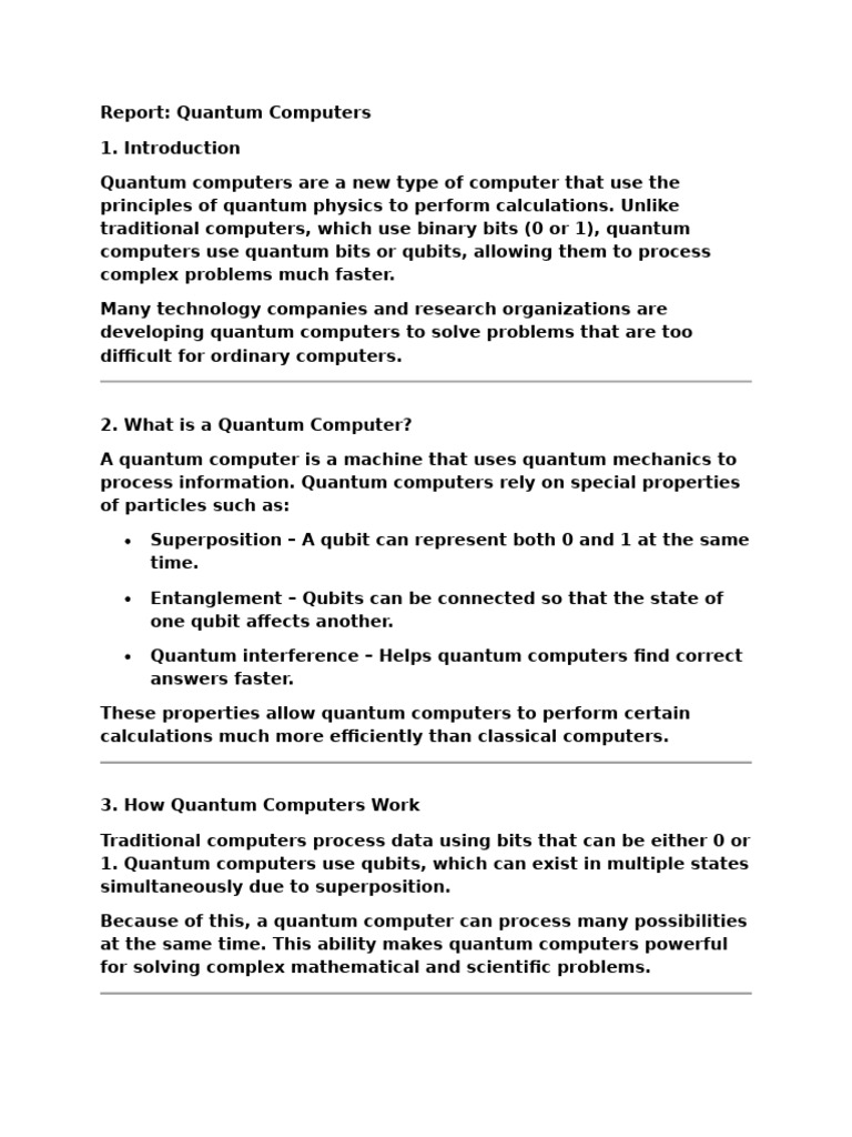 Report On Quantun Computer | PDF | Quantum Computing | Quantum Mechanics