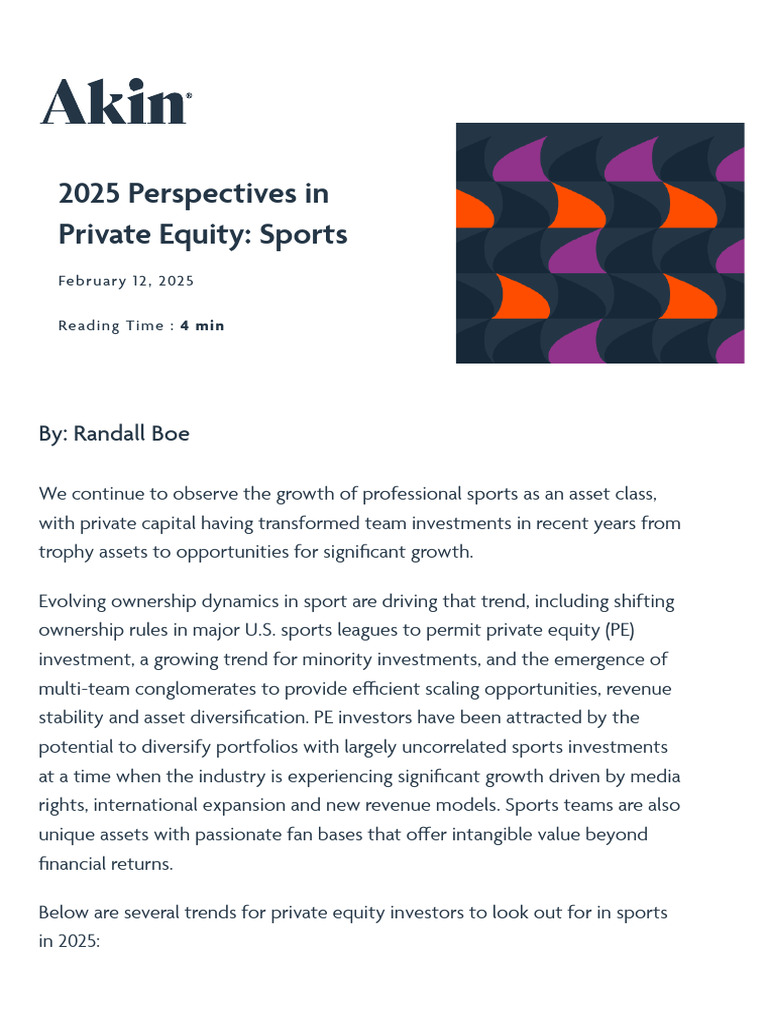 2025 Perspectives in Private Equity - Sports - Akin | PDF ...
