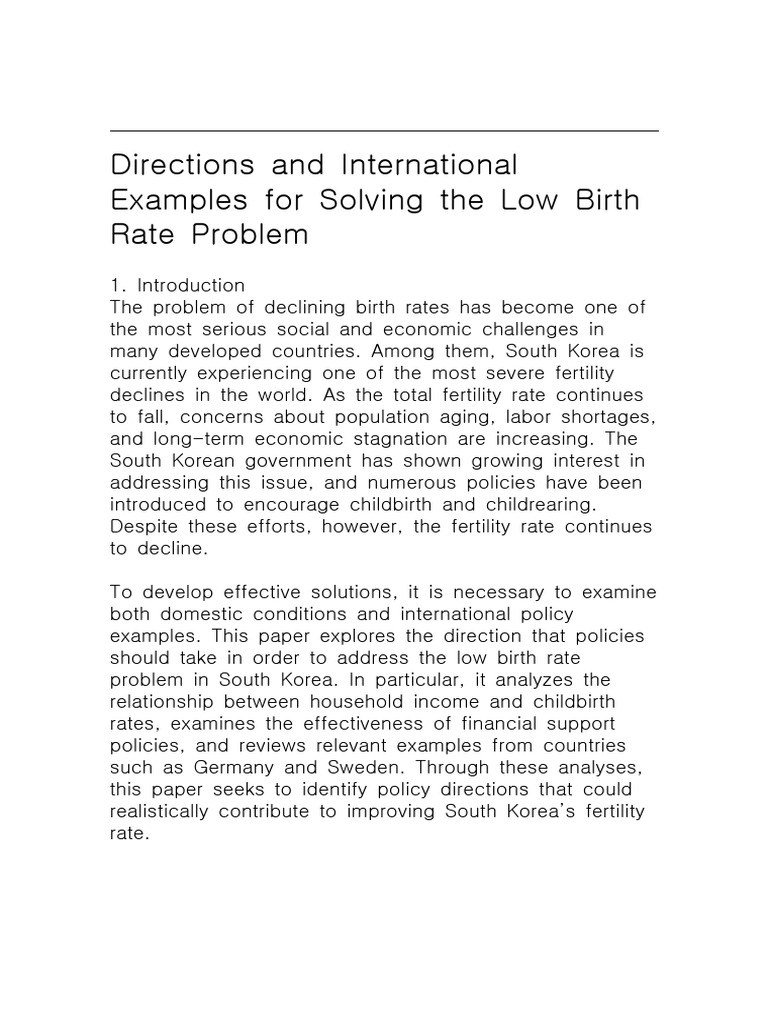 Directions and International Examples for Solving the Low Birth Rate ...
