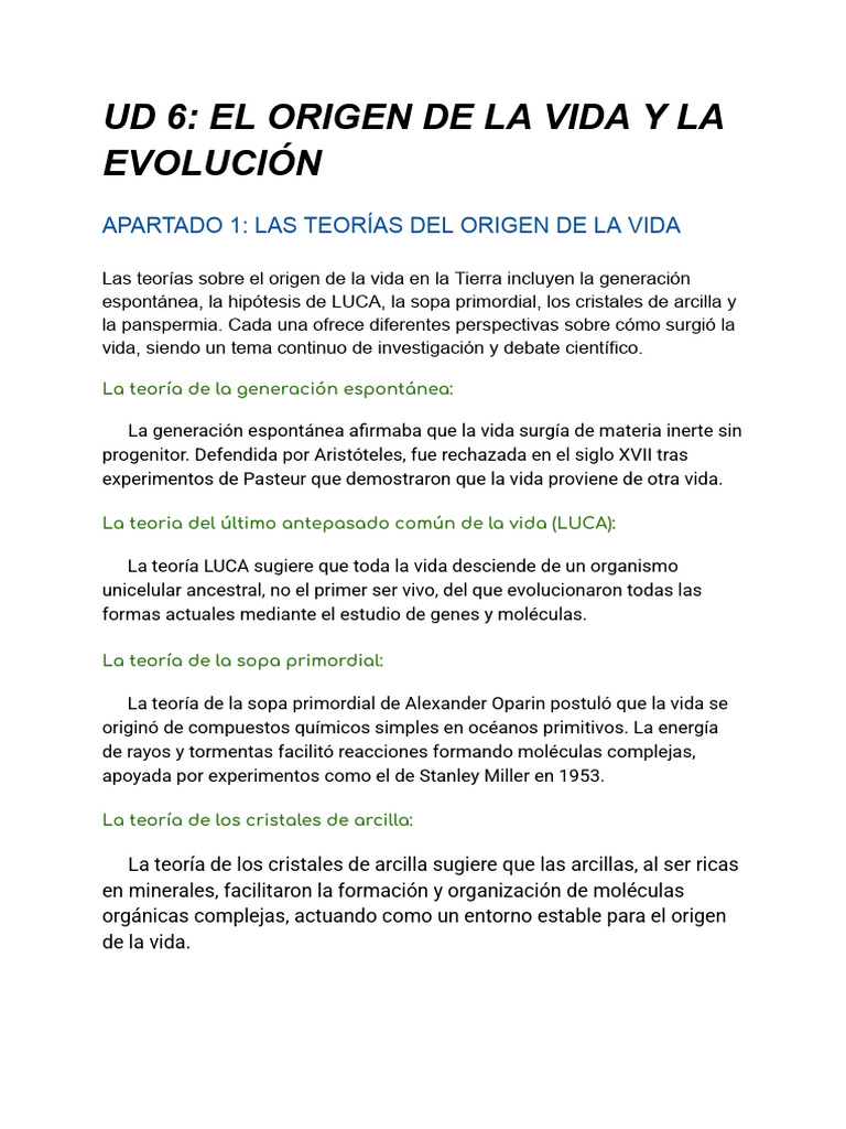 Ud 6_ El Origen de La Vida y La Evolución | PDF | Evolución | Red ...