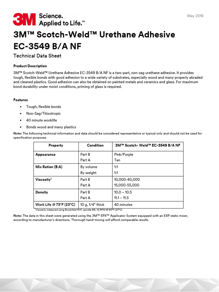 3M Scotch Weld Urethane Adhesive EC 3549 BA NF TDS FINAL | PDF | Safety ...
