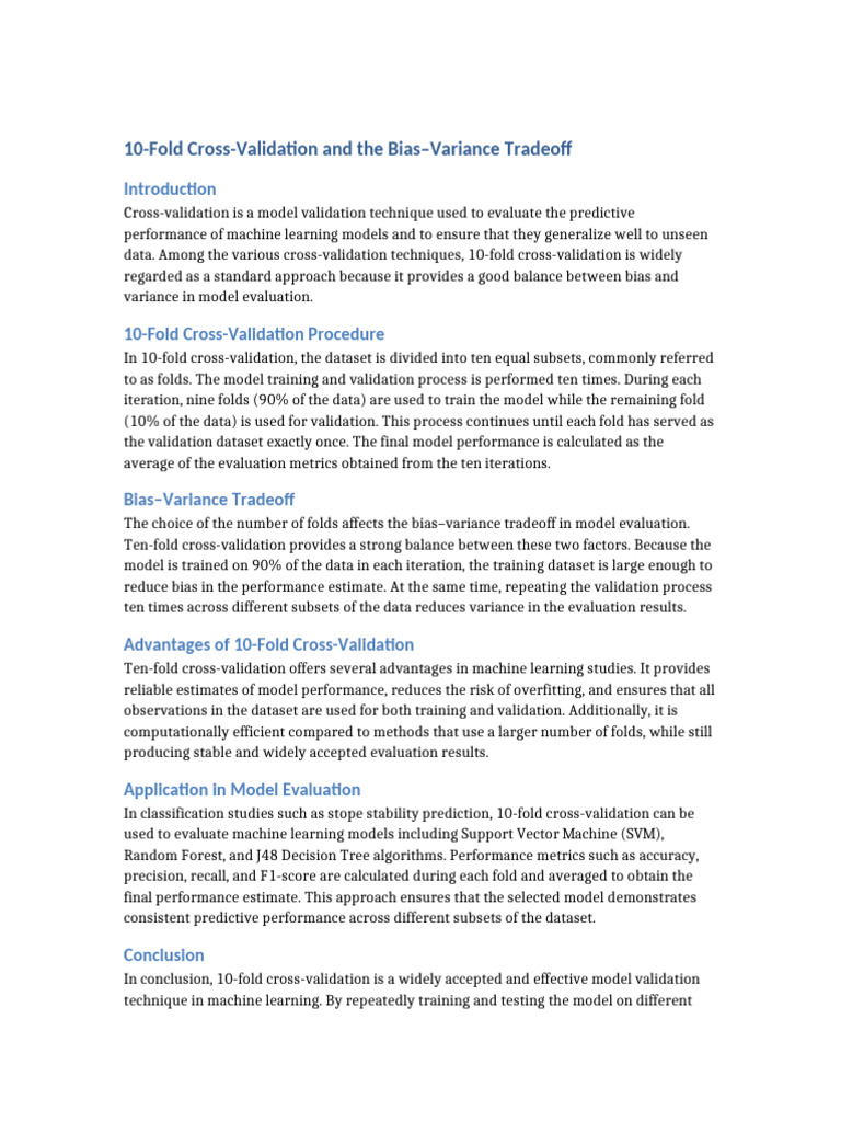 Ten Fold Cross Validation Methodology | PDF