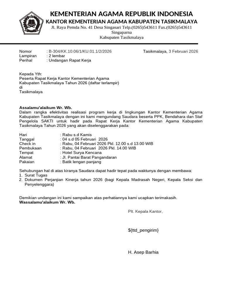 Surat Undangan Raker 2026 | PDF