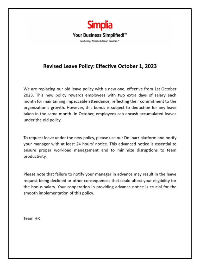 Revised Leave Policy | PDF