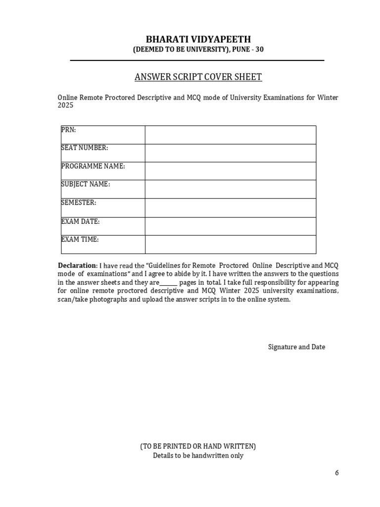 Answer+Script+Cover+Sheet Winter+2025+Exam | PDF