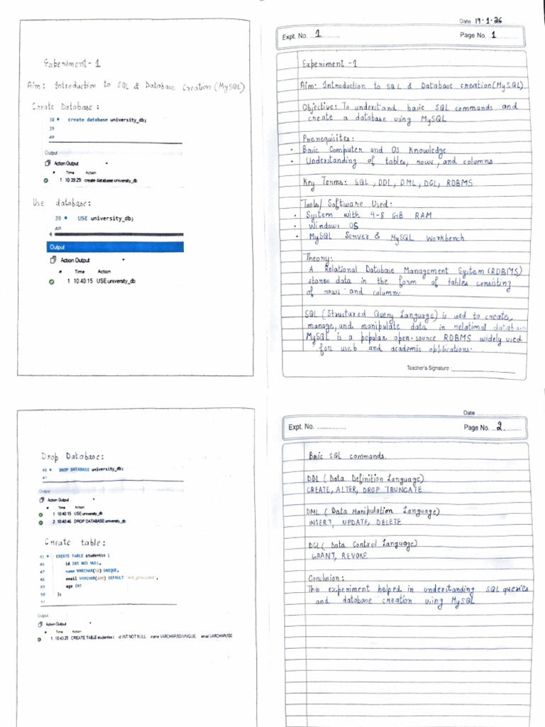 DBMS Experiment 1 | PDF