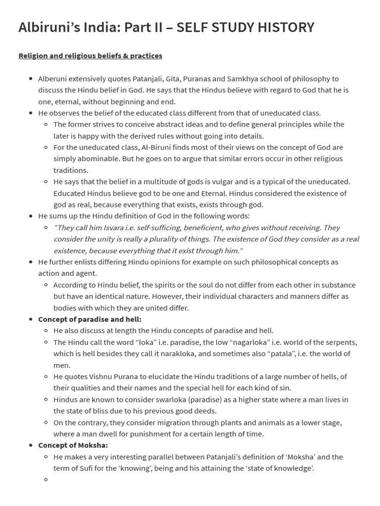 Albiruni's India Part II - Self Study History | PDF | Hell | Moksha