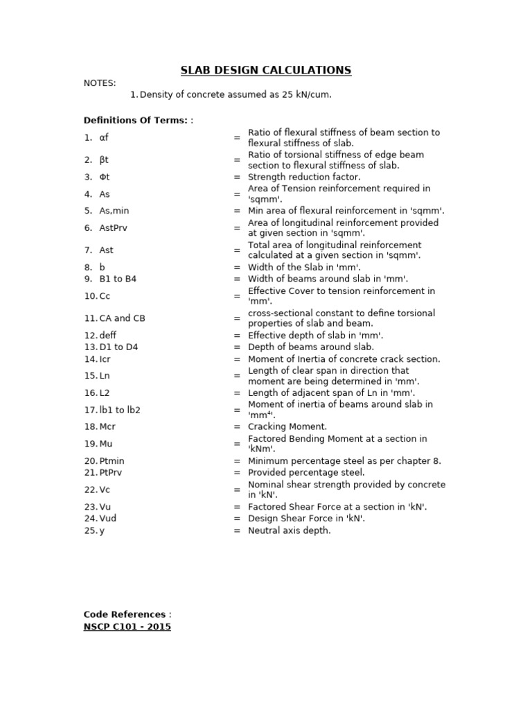 Slab Design Calculations | PDF | Beam (Structure) | Bending