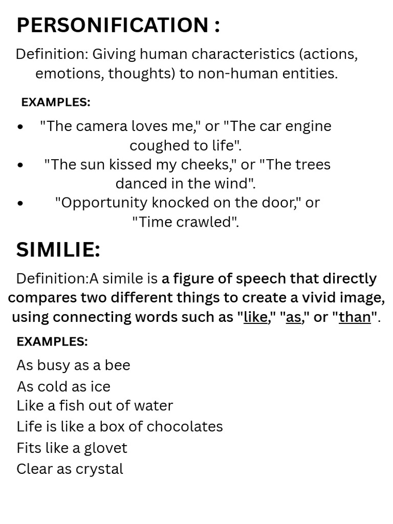 Personification Definition Giving Human Characteristics (Actions ...