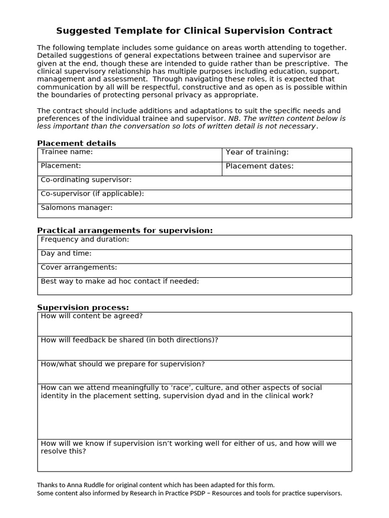 Appendix 6.8 Revised Template For Supervision Contract 2022 | PDF ...