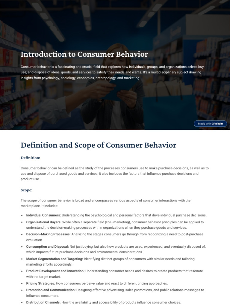 Introduction To Consumer Behavior | PDF | Consumer Behaviour | Marketing