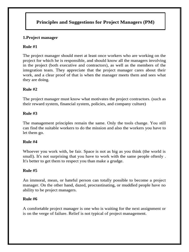 Principles and Suggestions For Project Managers (PM) | PDF | Knowledge ...