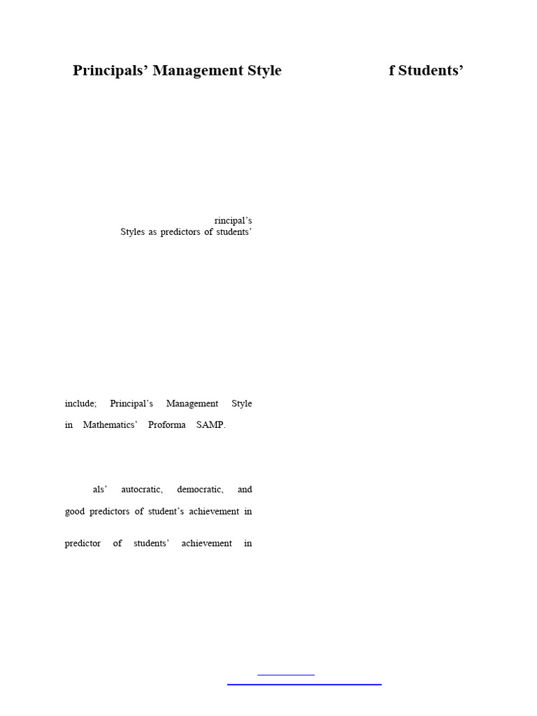 Principals' Management Style As Predictors of Students' Achievement in ...