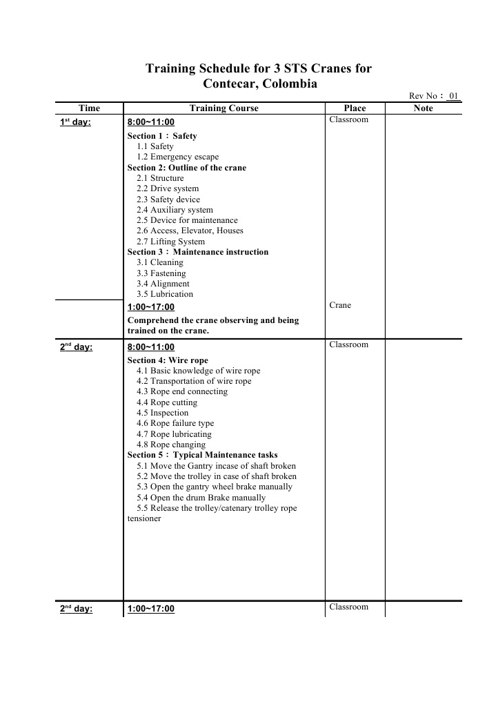 Training Schedule Mechanical On Site | PDF