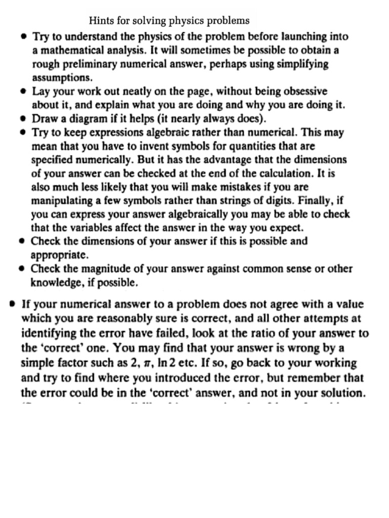 Hints for Solving Physics Problems | PDF