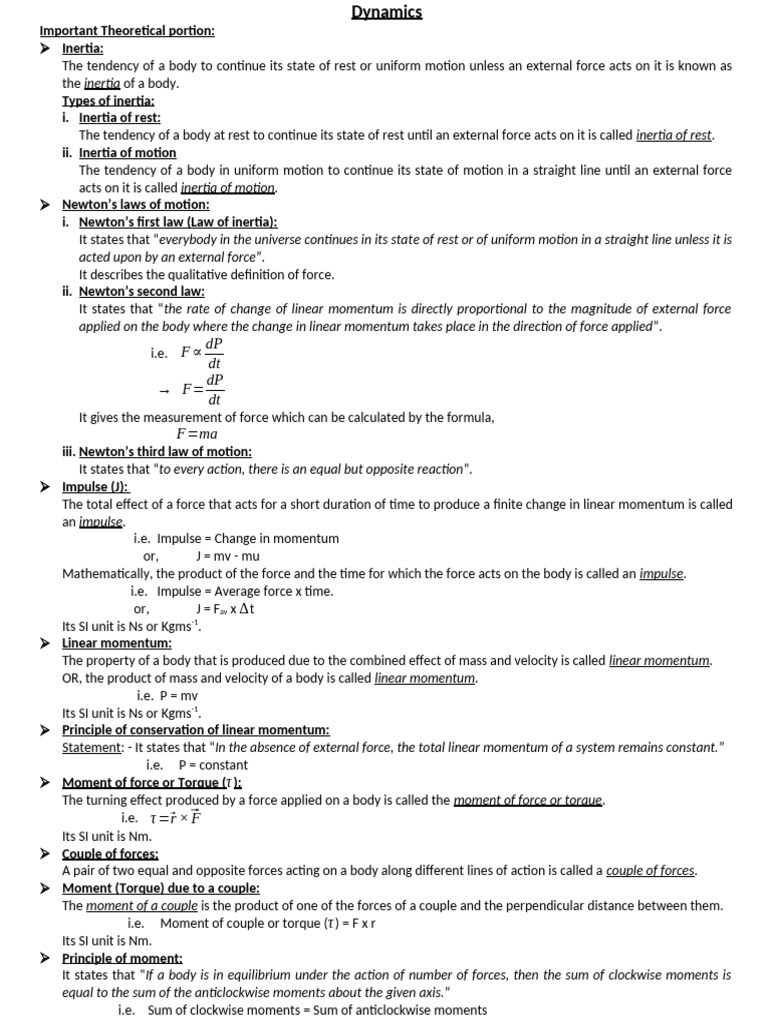 Dynamics | PDF | Friction | Force