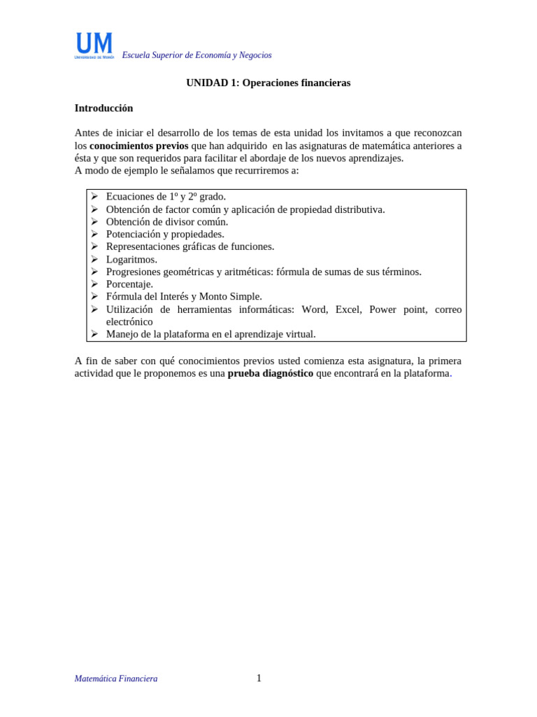 UNIDAD 1 | PDF | Interés | Finanzas Matemáticas