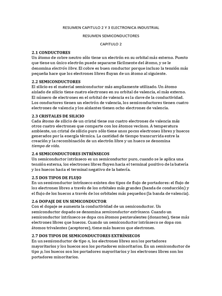 Resumen Capitulo 2 y 3 Electronica Industrial | PDF | Semiconductores ...