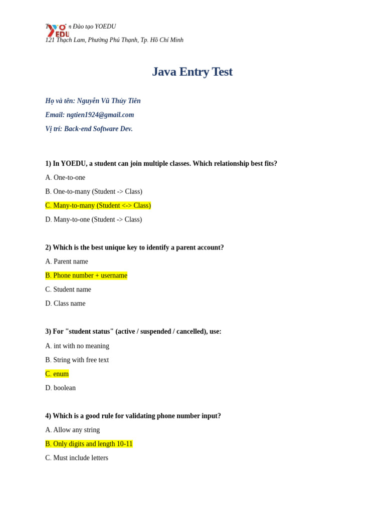 ENTRY TEST - Back-End Software Dev - NguyenVuThuyTien | PDF | Data ...