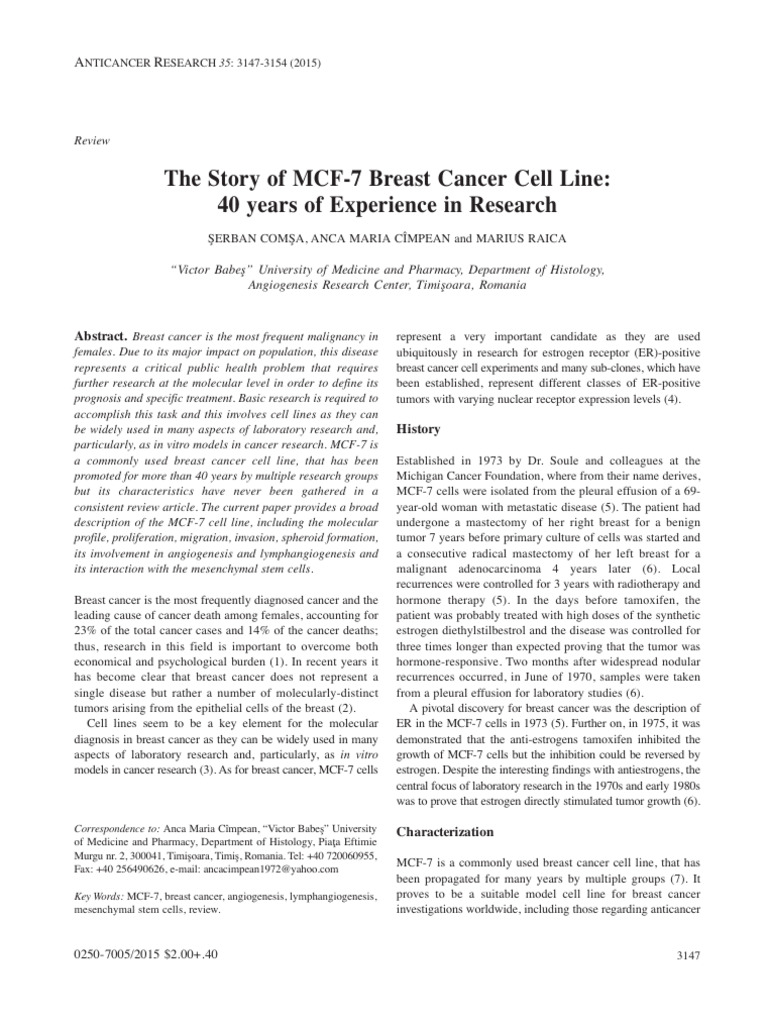The Story of MCF-7 Breast Cancer Cell Line | PDF | Angiogenesis ...