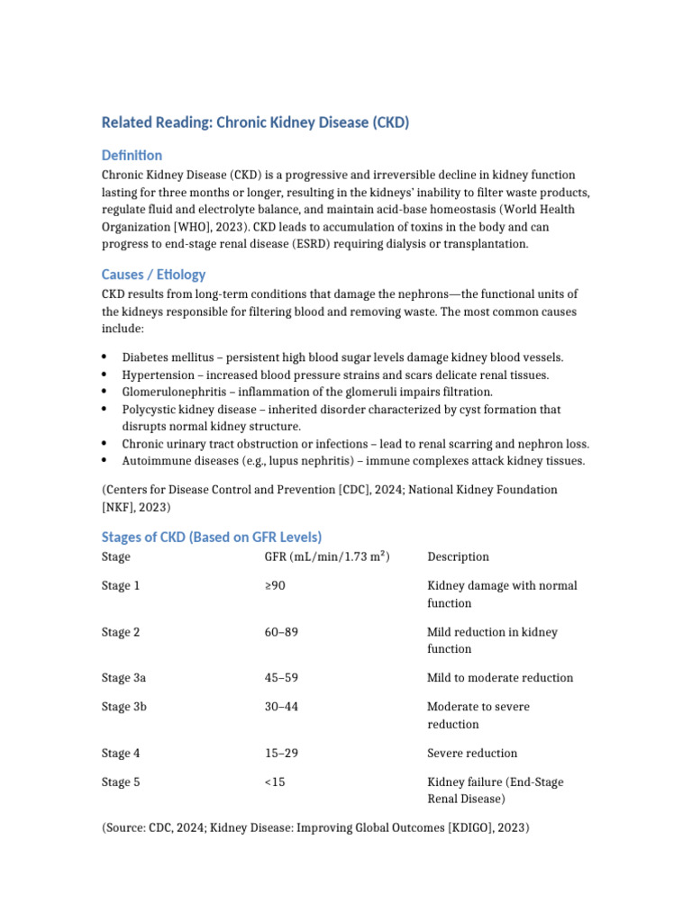 Related Reading Chronic Kidney Disease | PDF | Kidney | Chronic Kidney ...