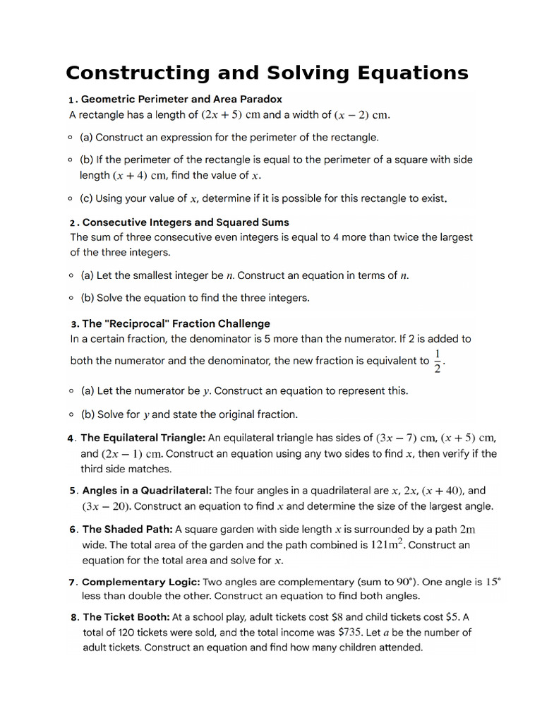 Constructing and Solving Equations | PDF