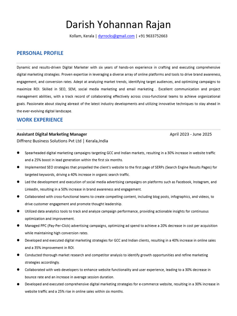 Resume Darish Yohannan Rajan | PDF | Digital Marketing | Search Engine ...