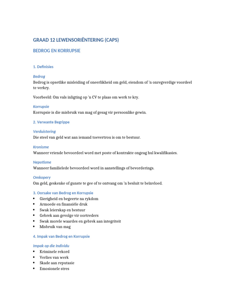 Graad12 LO Bedrog en Korrupsie Afrikaans-2 | PDF