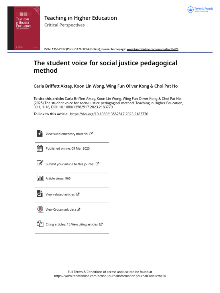 The Student Voice For Social Justice Pedagogical Method | PDF ...