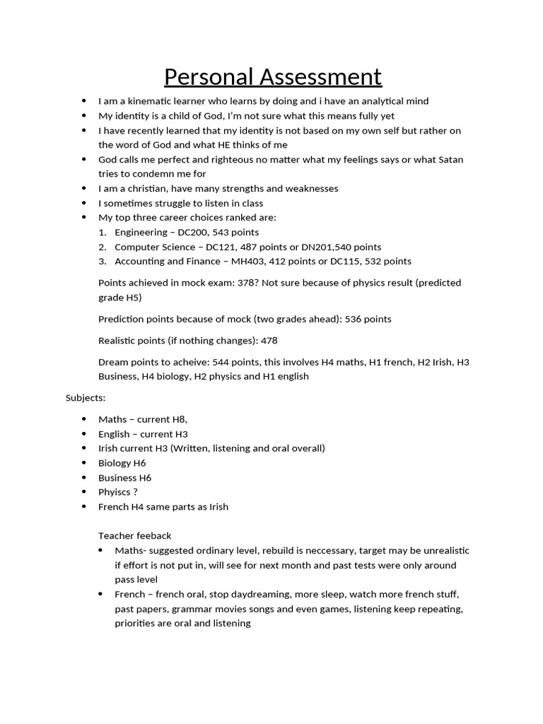Personal Assessment | PDF | Essays | Knowledge